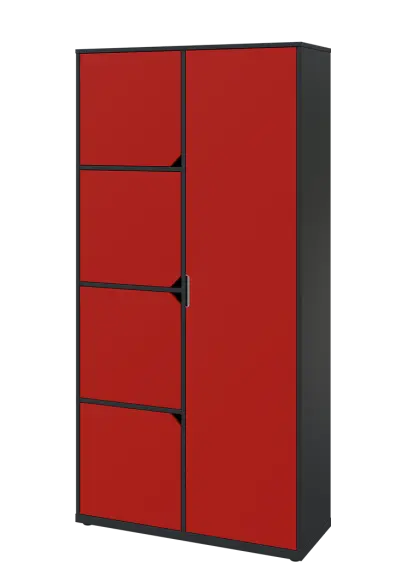 KSR6-82 P skříň šatní, 1x výsuvné ramínko, 4x dvířka, 2053x1022x400 mm, provedení pravé, antracit/červená